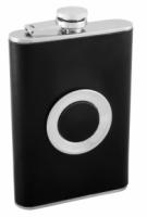 Фляга, сталь, 180 мл, черная(круг)  со своей надписью
